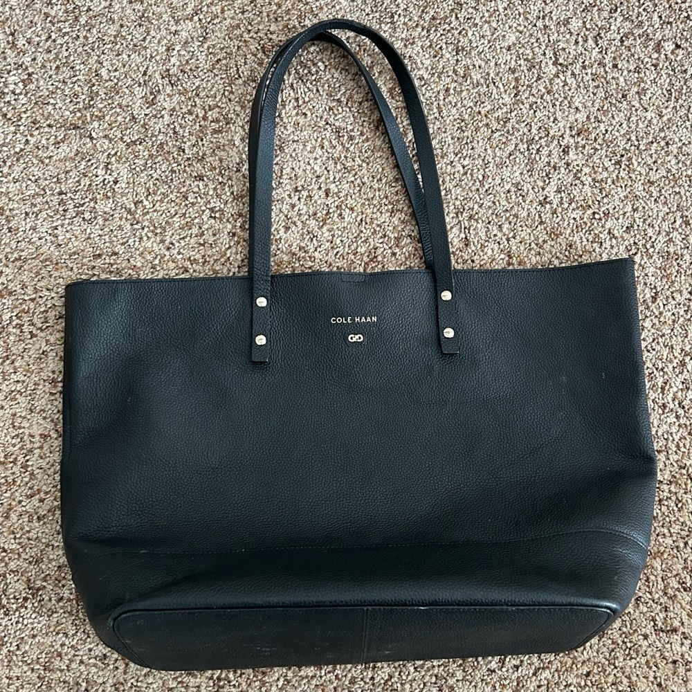 Cole Haan Black Pebbled Leather Tote Shoulder Bag Work Laptop - Picture 3 of 12